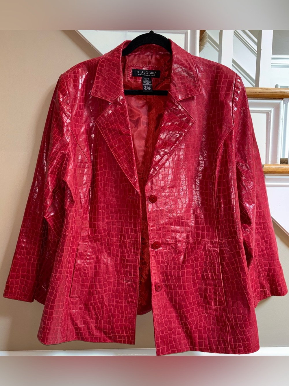 Vintage Dialogue Embossed Croc Leather Plus Size Red Blazer Jacket size 1X Y2K